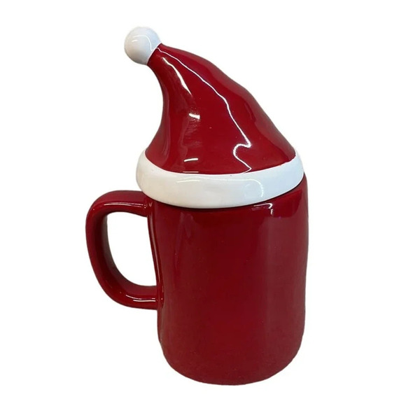 New Rae Dunn "Jingle Bells" Red Christmas Mug with Santa Hat Top - Picture 2 of 6